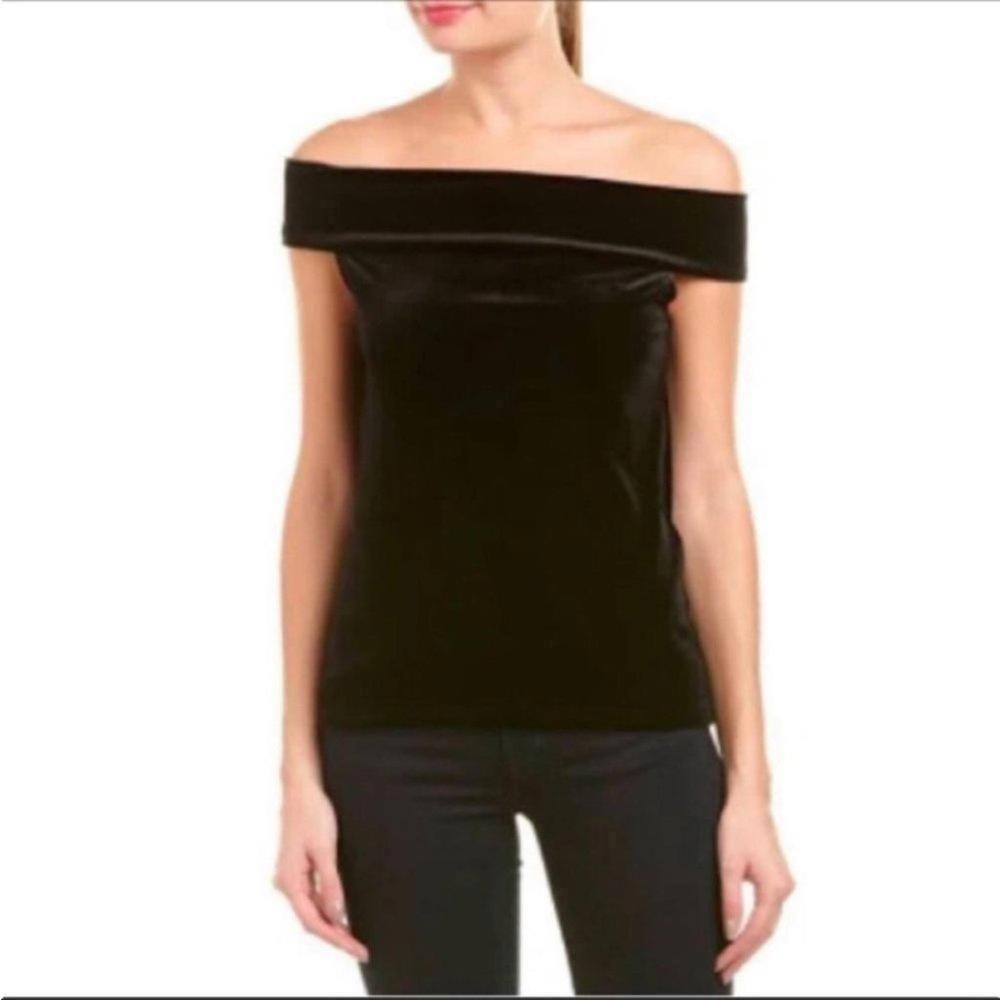 French Connection Womens Off The Shoulder Velvet Shirt Black Size XS New